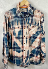 Vintage Teal, Cream and Light Pink Flannel Size Medium