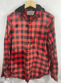 Vintage Red and Black Buffalo Check Flannel Hoodie Size Large