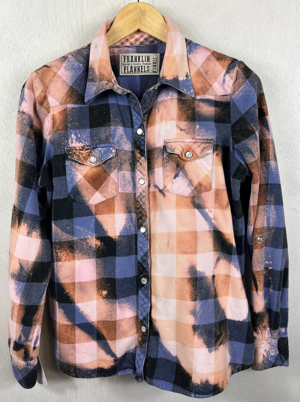 Vintage Western Style Blue, Navy and Pink Flannel Size XS