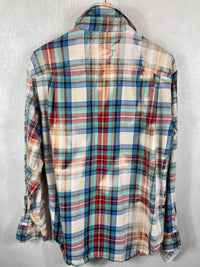 Vintage Turquoise, Red, White and Light Blue Flannel Size Large