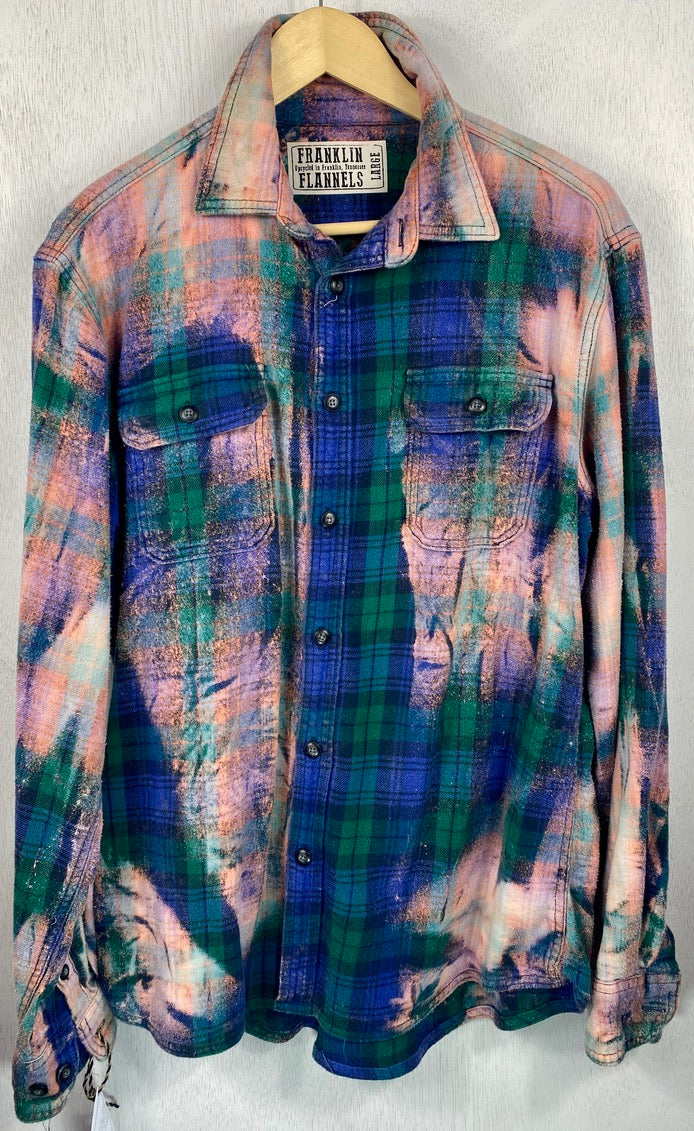 Vintage Royal Blue, Green and Pink Flannel Size Large