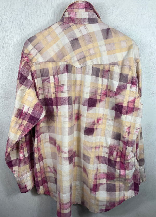 Vintage Western Style Pink, Cream and Lavender Flannel Size XL