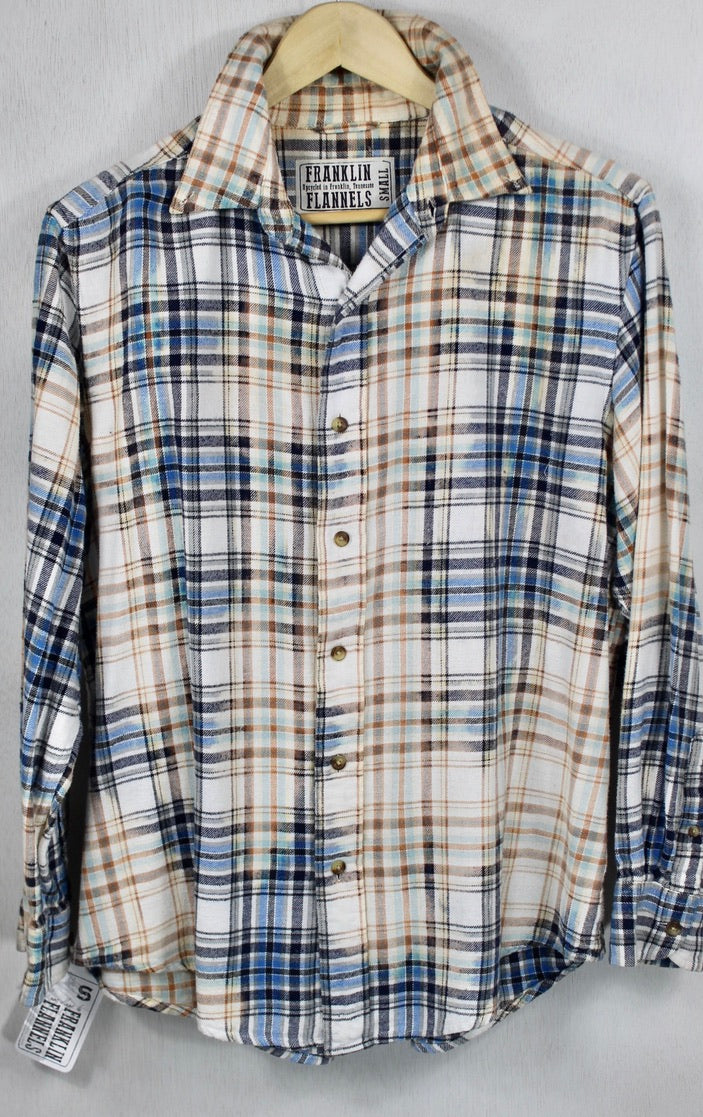 Vintage Blue, White, Cream and Black Flannel Size Small