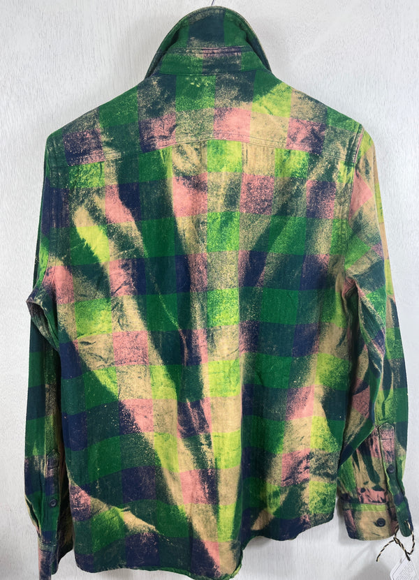 Vintage Green, Navy Blue and Pink Flannel Size Small