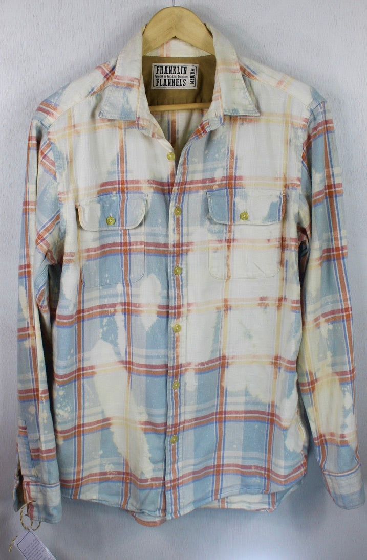 Vintage Pale Blue, Coral and Cream Flannel Size Medium