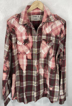 Vintage Western Style Red, Pink, Grey and White Flannel Size Medium