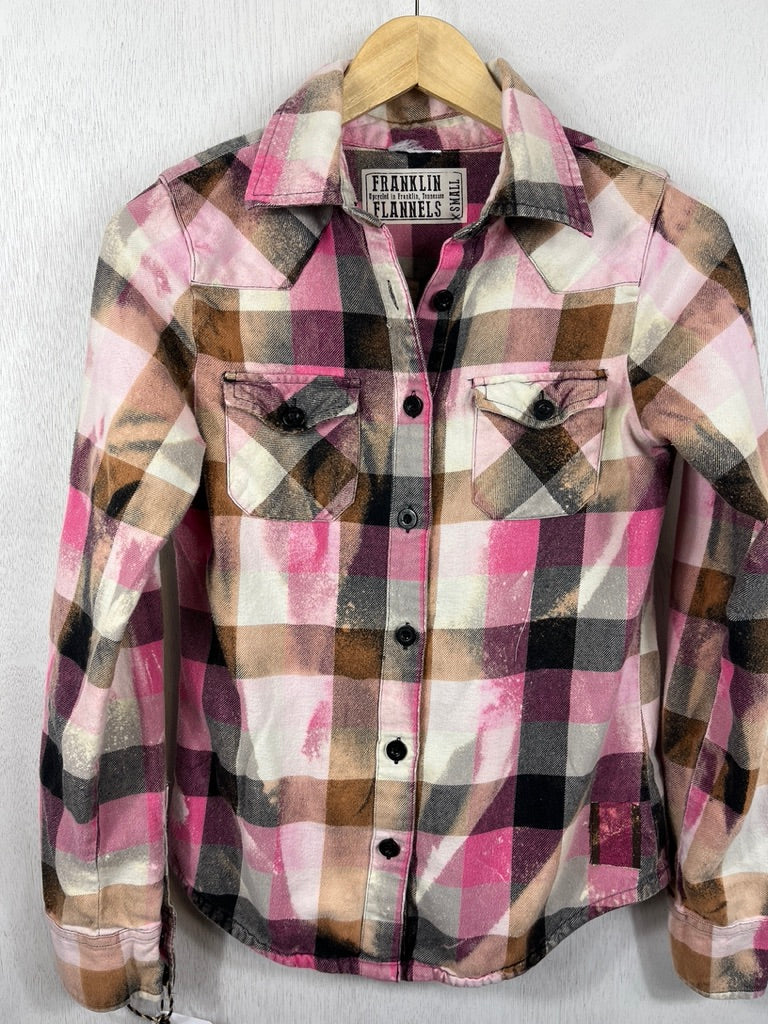 Vintage Pink, White, Black and Camel Flannel Size XS