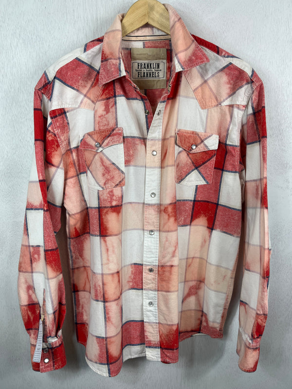 Vintage Western Style Red, White and Peach Flannel Size Large