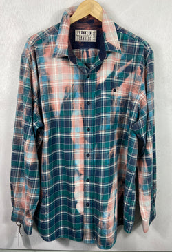 Vintage Turquoise, Navy Blue and Pink Flannel Size XL Tall