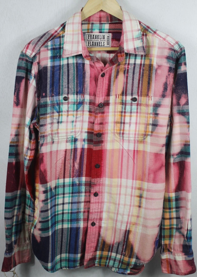 Vintage Pink, Turquoise, Yellow and Blue Flannel Size Medium