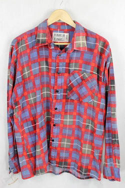 Vintage Retro Light Blue, Red, and Grey Flannel Size Large
