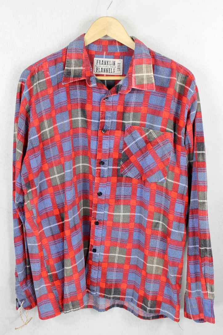 Vintage Retro Light Blue, Red, and Grey Flannel Size Large