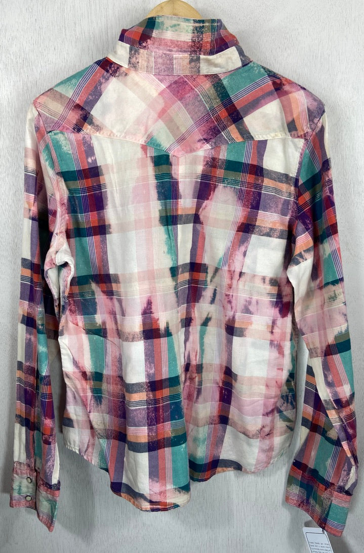 Vintage Western Style Pink, Purple and Bright Green Flannel Size Small