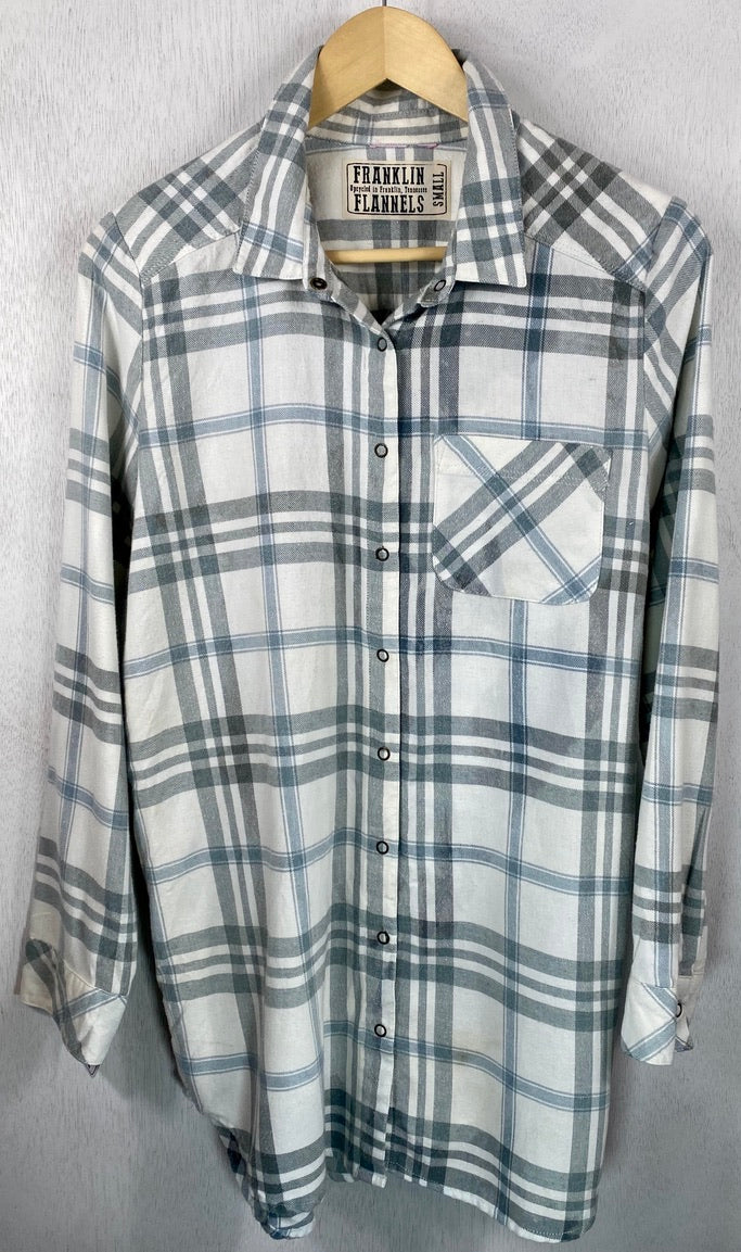 Fanciful Light Grey and White Flannel with LOVE Size Small