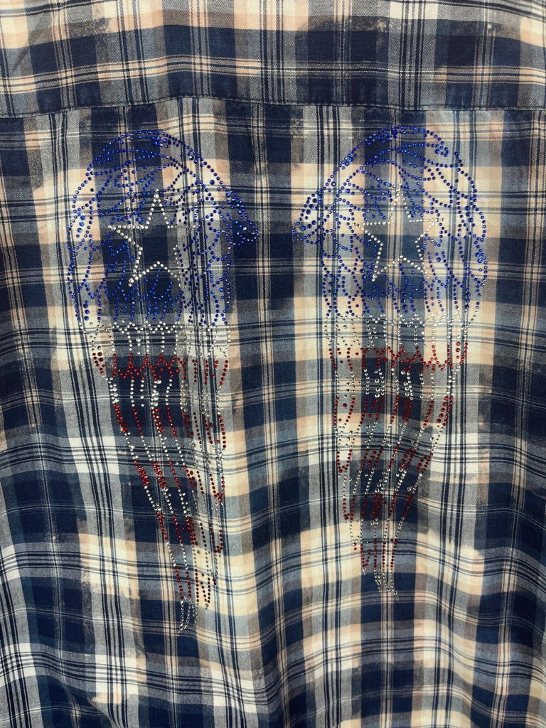 Fanciful Navy Blue and White Flannel with Patriotic Wings Size XL