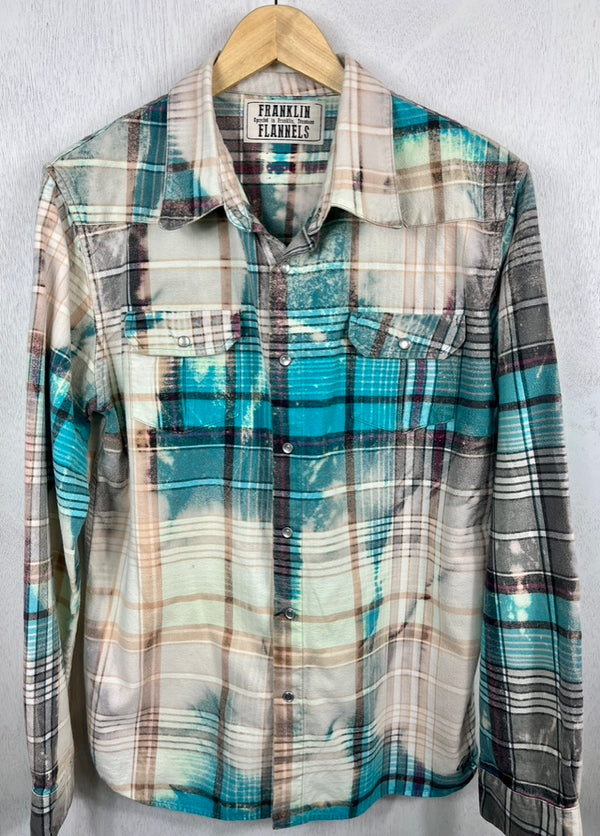 Vintage Western Style Turquoise, Peach, Black and White Flannel Size Medium