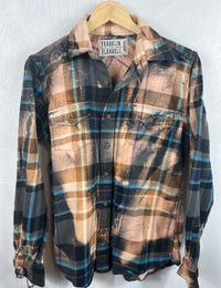 Vintage Turquoise, Black, Grey and Camel Flannel Size Medium