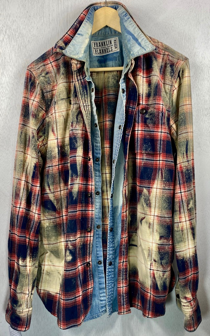 Vintage Red, Blue and Cream Flannel with Denim Size Medium