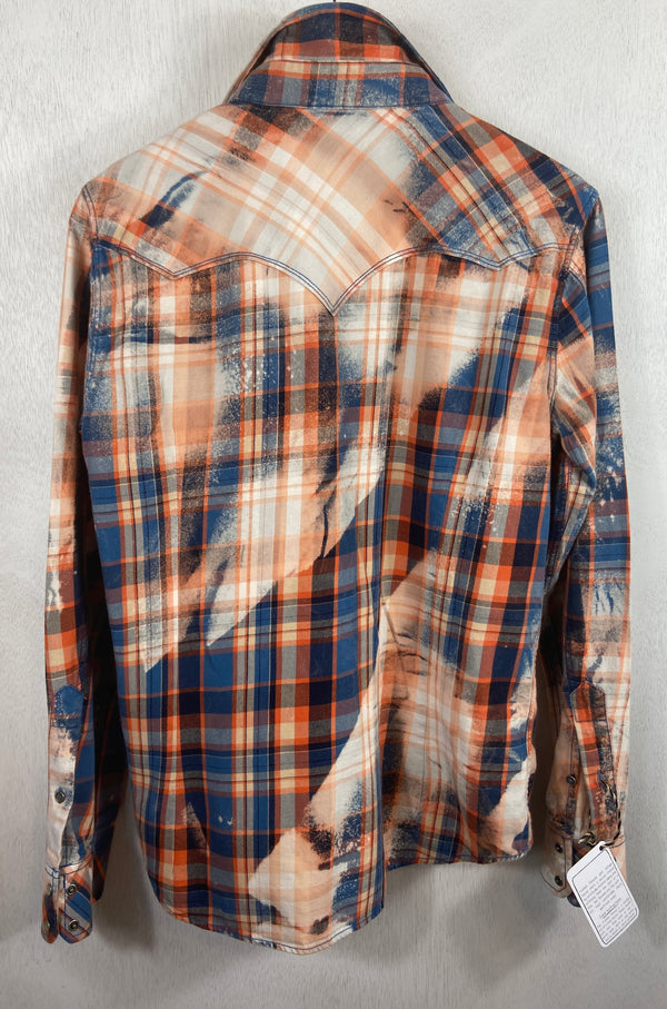 Vintage Western Style Royal Blue, Orange and White Flannel Size Medium