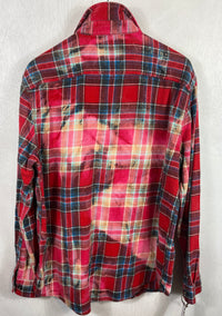 Vintage Red, Turquoise and Royal Blue Flannel Size Large