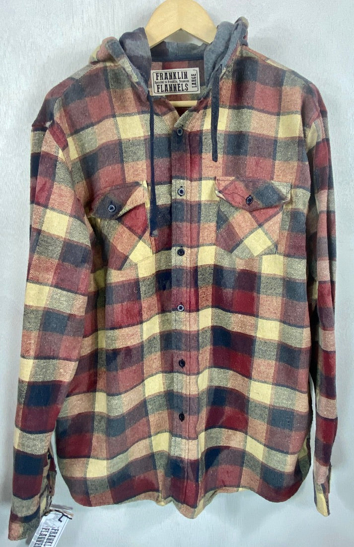 Vintage Rust, Mustard and Charcoal Hoodie Flannel Size Large
