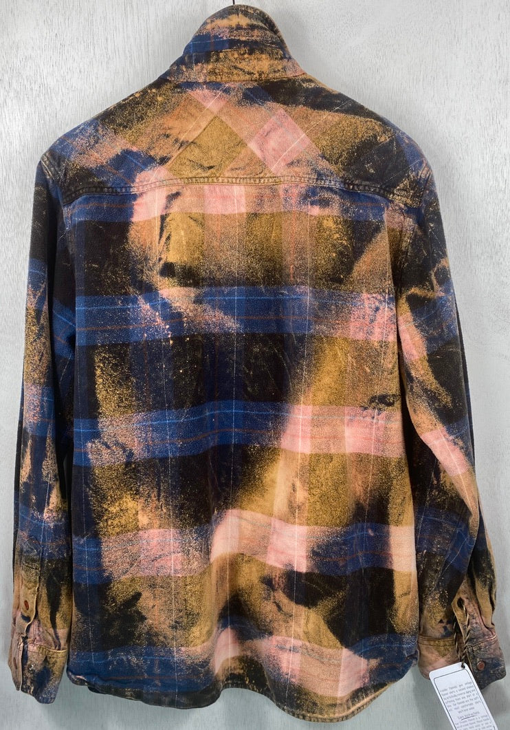 Vintage Western Style Navy Blue, Rust and Pink Flannel Size Medium