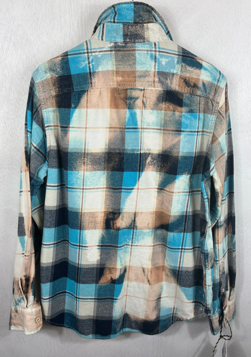 Vintage Turquoise, Navy, White and Peach Flannel Size Medium