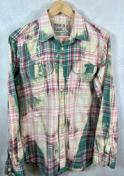 Vintage Green, Pink, Light Yellow and White Flannel Size Medium