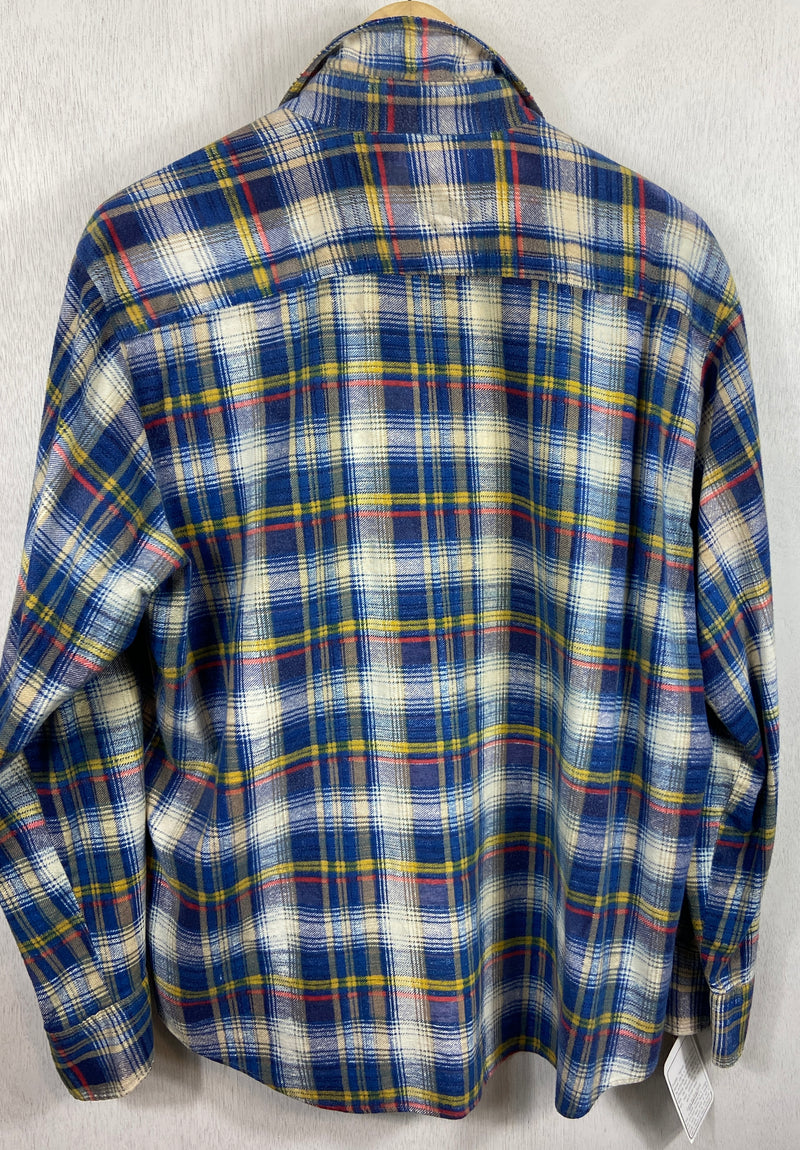 Vintage Retrol Royal Blue, White, Red and Yellow Flannel Size Medium