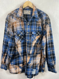 Vintage Western Style Royal and Navy Blue, Rust and White Flannel Jacket Size XL
