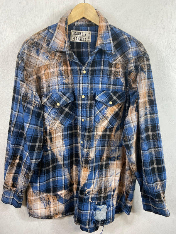 Vintage Western Style Royal and Navy Blue, Rust and White Flannel Jacket Size XL