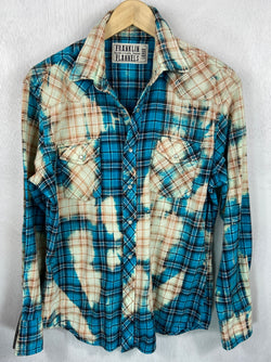 Vintage Western Style Turquoise and Cream Flannel Size Large
