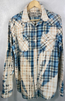 Vintage Western Style Turquoise and Cream Flannel Size Medium