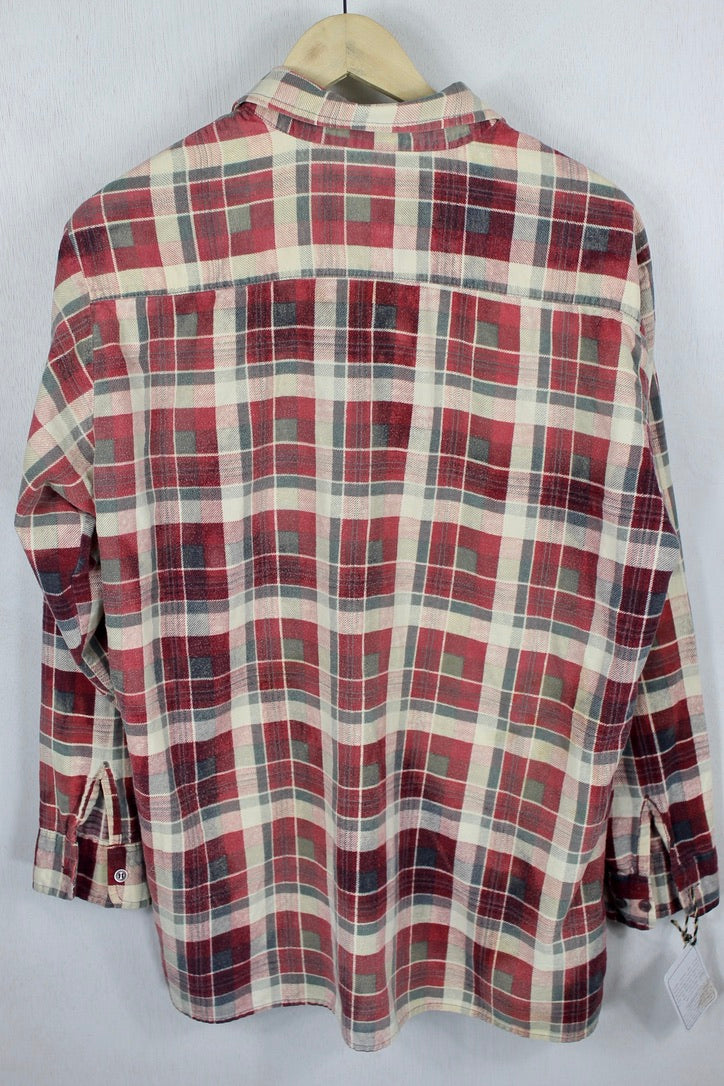 Vintage Retro Burgundy Red, Cream, and Grey Flannel Size Large