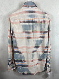 Vintage Pink, Light Blue and White Striped Flannel Size Medium