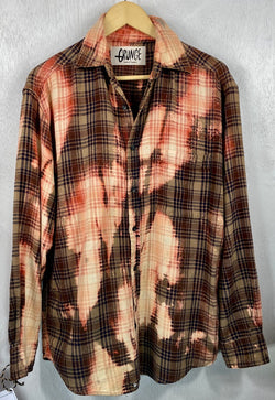 Vintage Grunge Army Green and Peach Flannel Size XL