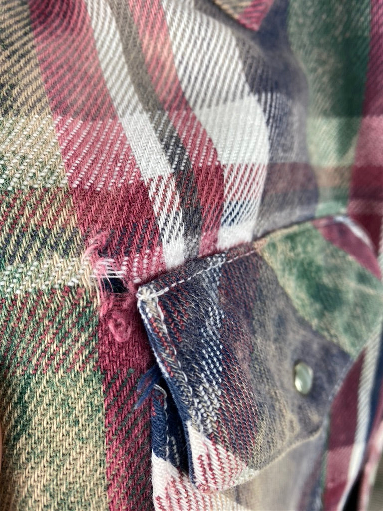 Vintage Grunge Green, Red and White Flannel Size Large