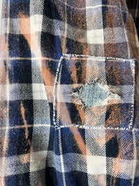 Vintage Navy Blue, Black, White and Rust Flannel Size Medium