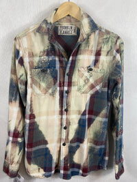 Vintage Plum, Cream and Grey Blue Flannel Size Small