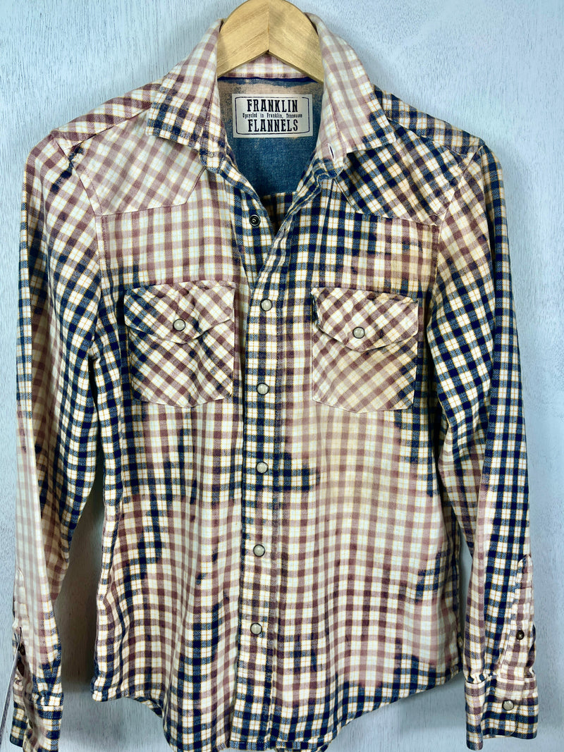 Vintage Western Style Navy, Cream and Yellow Flannel Size Small