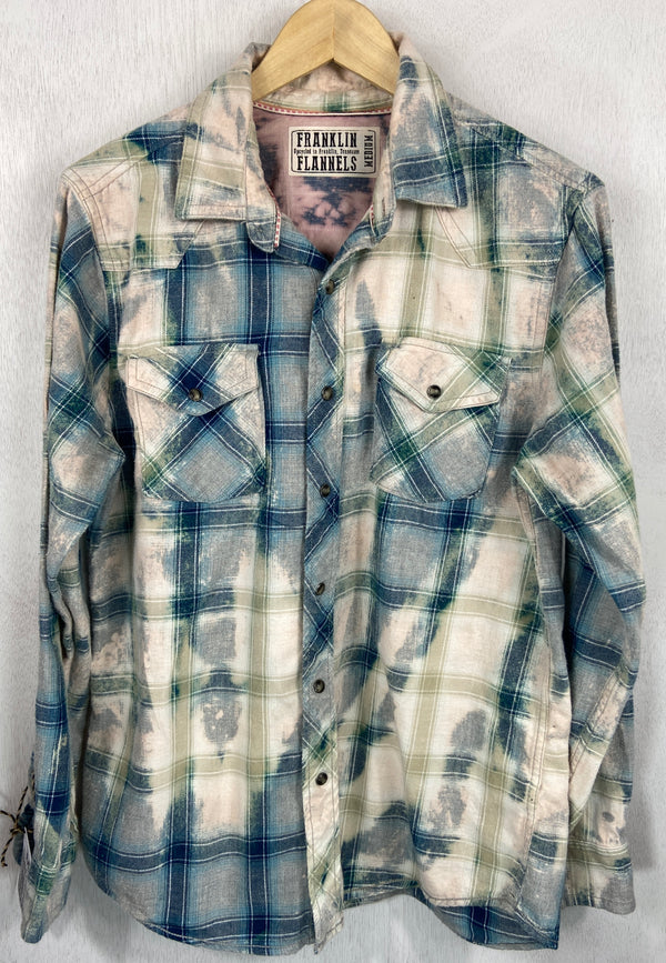 Vintage Western Style Teal, Grey and Cream Flannel Size Medium