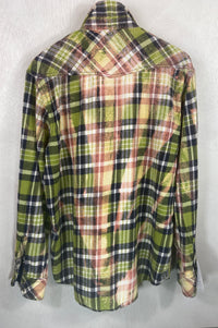 Vintage Western Style Green, Pink, White and Yellow Flannel Size Large