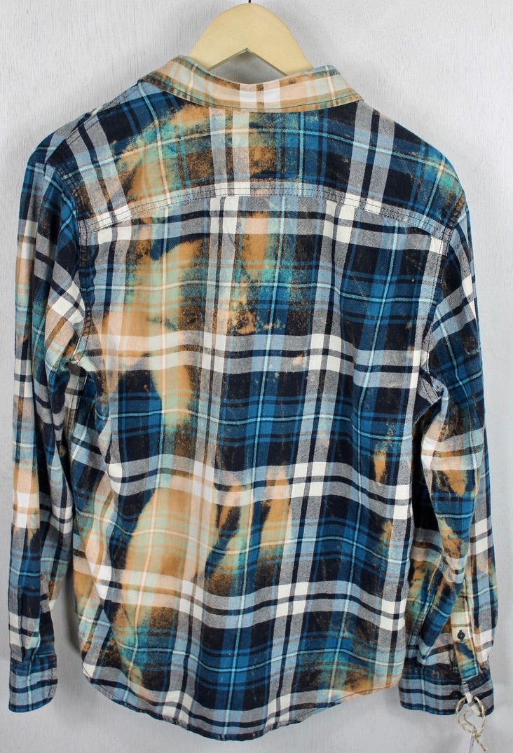 Vintage Turquoise, Black, White and Rust Flannel Size Small