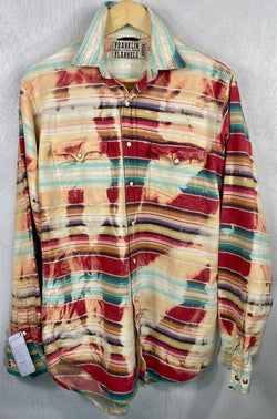 Vintage Western Style Red, Turquoise and Peach Flannel Size Medium