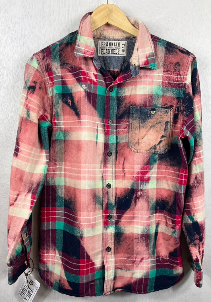 Vintage Pink, Turquoise, Navy and Purple Flannel Size Small
