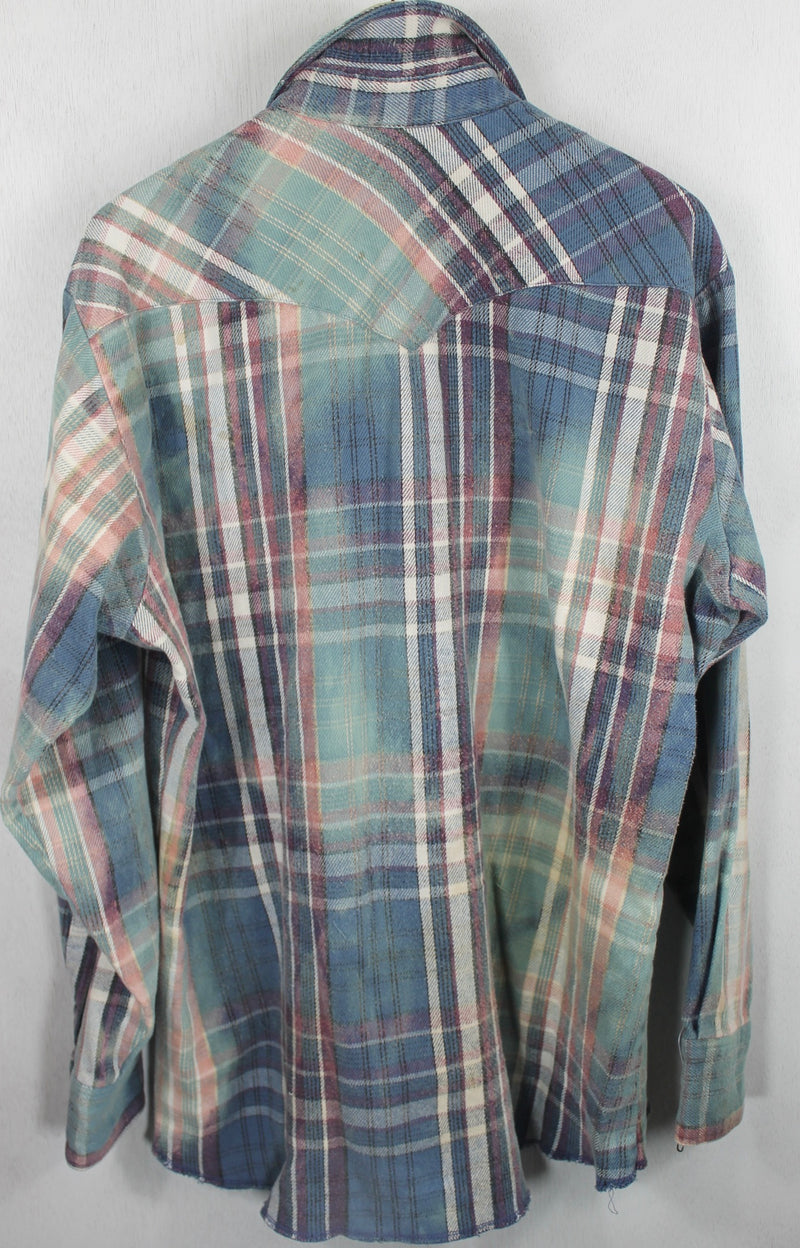 Vintage Western Style Blue, Seafoam Green and Mauve Flannel Size XL