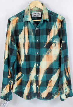Vintage Teal Blue, Black and Peach Flannel Size Small