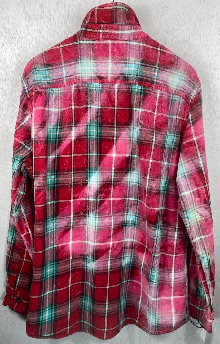 Vintage Pink and Turquoise Flannel Size Large