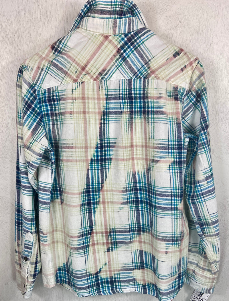 Vintage Turquoise, Navy Blue and White Flannel Size Small