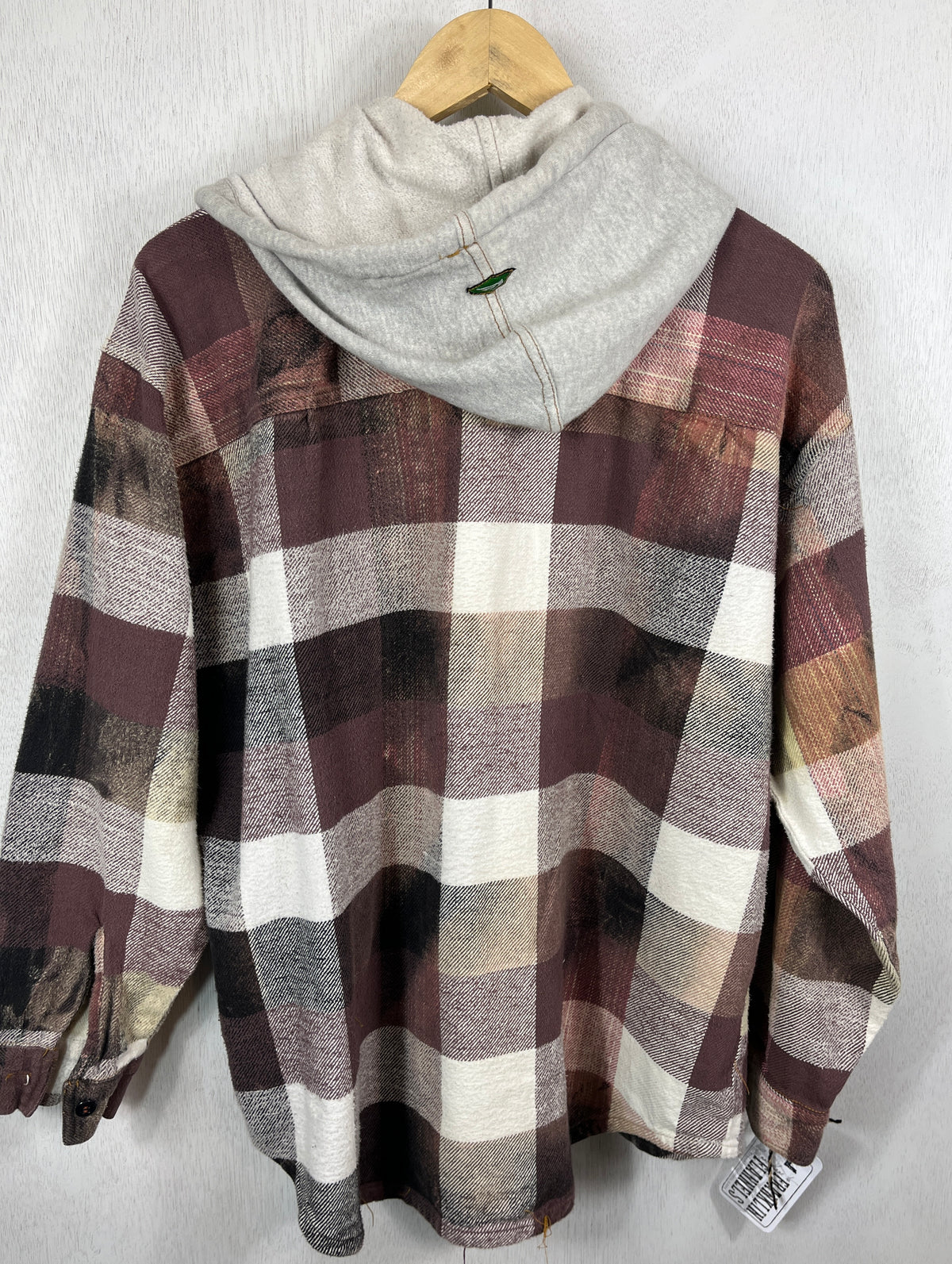 Vintage Plum, Cream, Grey and Black Flannel Hoodie Size Large